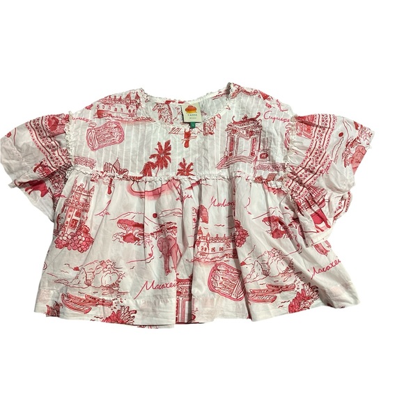 FARM Rio Red and White Ruffle Blouse - Picture 2 of 4